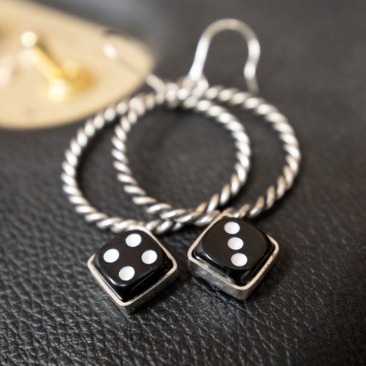 Black Dice Hoop Earrings - for Dana
