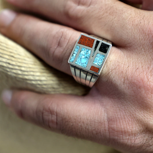 Barerra Infill Ring - Onyx, Turquoise & Red Jasper