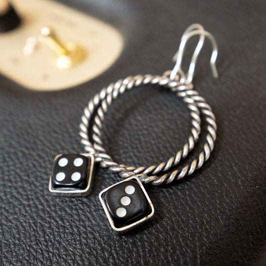 Black Dice Hoop Earrings - for Dana